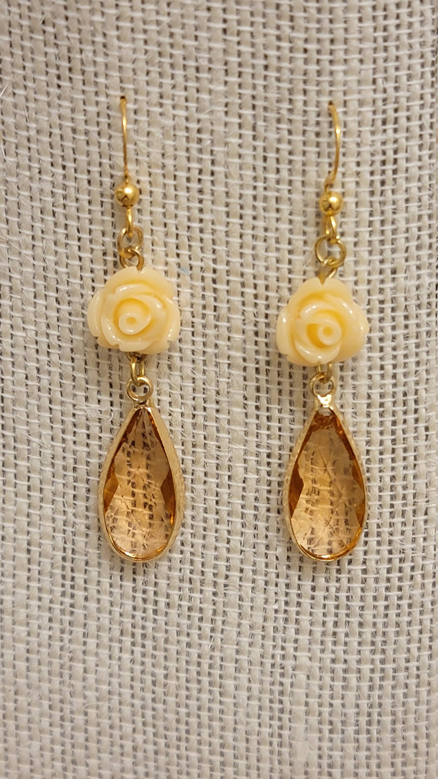Peach Cloisonné Coin & Copal Amber Earrings