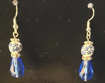 Blue Ceramic and Glass Earrings