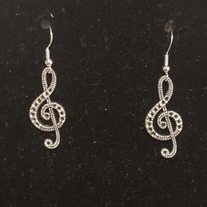 Antique Silver Treble Clef Earrings