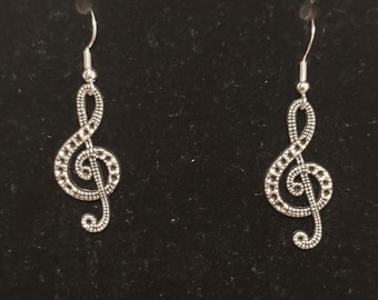 Antique Silver Treble Clef Earrings