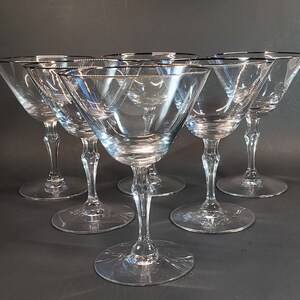 Set of 6 - Vintage Signed Fostoria Stemware Engagement Pattern Platinum Rims - Champagne/Tall Sherbet - Free Shipping!