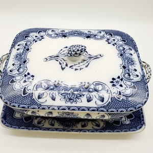 Rare Circa early 1900's GaterHall & Co Transferware Ceramic Lidded Vegetable Dish and Base Plate Free Shipping