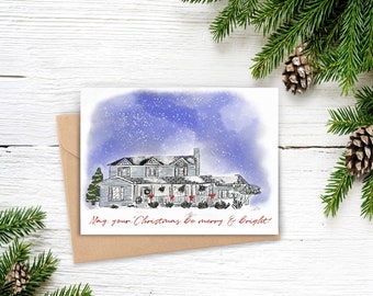 Custom Watercolor Christmas Home Portrait