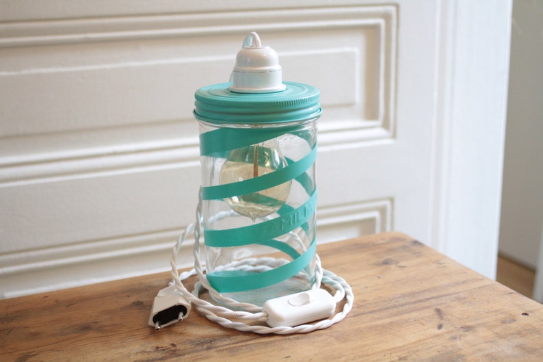 Lamp jar Familia Wiss turquoise spiral image 1