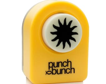 May include: Yellow punch bunch sun shaped paper punch with a black sun design.