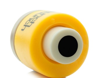 May include: Yellow and white craft punch with a black circle in the centre. The punch is labelled "Punch"