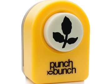 May include: Yellow punch tool with a white circle and a black leaf design. The tool is labeled "punch bunch".