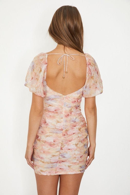 Long Sleeve Floral Short Dress with Novelty Buttons main image 0