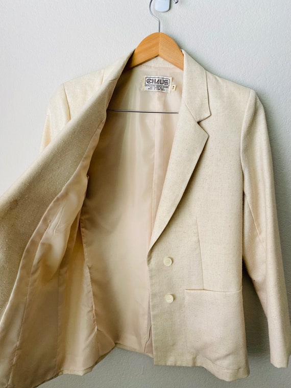 Neutral Vintage 1980's Silk & Wool 2 Button Blaze… - image 5