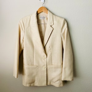 Neutral Vintage 1980&#39;s Silk & Wool 2 Button Blazer Business Casual Comfortable Women&#39;s Blazer 80s Blazer