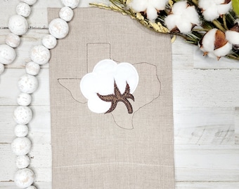 Texas Cotton Boll Towel, State of Texas, Linen Guest Towel, Farmhouse Cotton Decor, Texas Gifts, Southern Decor, Cotton Ball Towel