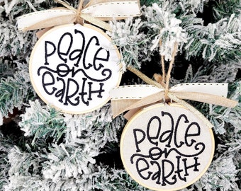 Peace On Earth, Religious Christmas Ornament, Christian Christmas Decor, Calligraphy Ornament, Religious Ornaments, Farmhouse Ornament