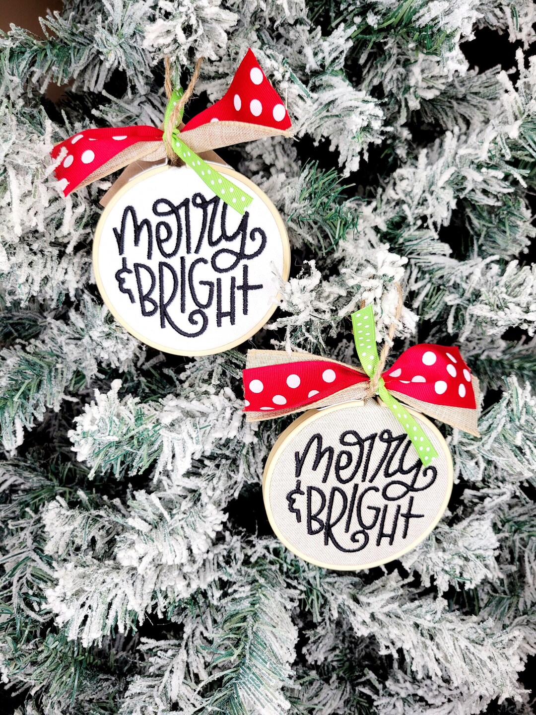 Merry and Bright, Calligraphy Christmas Ornament, Farmhouse Christmas