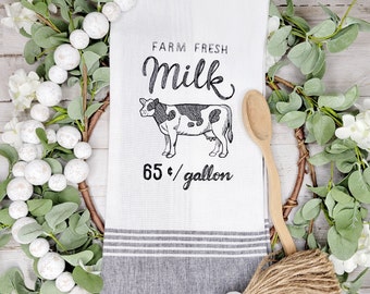 Cow Tea Towel, Cow Kitchen Towel, Farm Fresh Milk, Country Kitchen Towel, Farmhouse Tea Towel, Farmhouse Market Decor, Farmers Market Decor