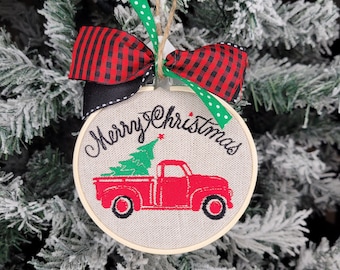 Red Christmas Truck Ornament, Merry Christmas Tree Ornament, Tree Farm Truck, Farmhouse Tree Decor, Holiday Tree Decorations