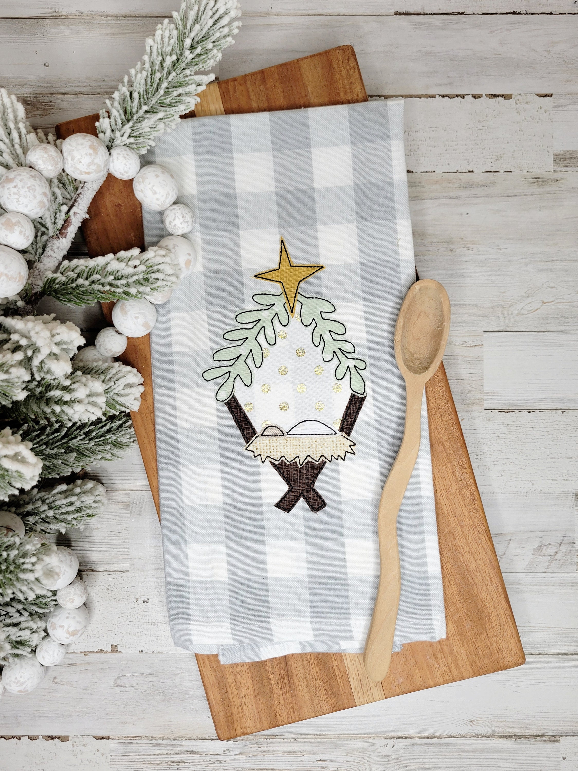 Fleur de lis Christmas Kitchen Towel, Farmhouse Dish Towel
