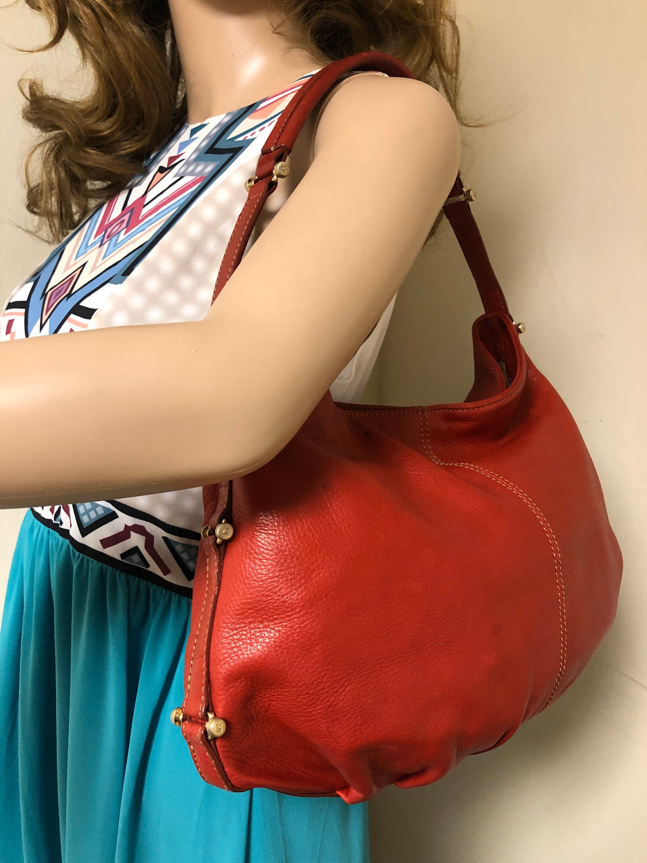 Small Red Leather Hobo Bag - Slouchy Shoulder Purse | Laroll Bags