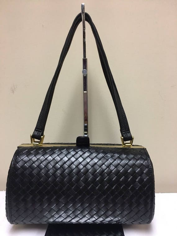 GANSON Vintage Soft Woven Leather Black & Gold Ba… - image 2