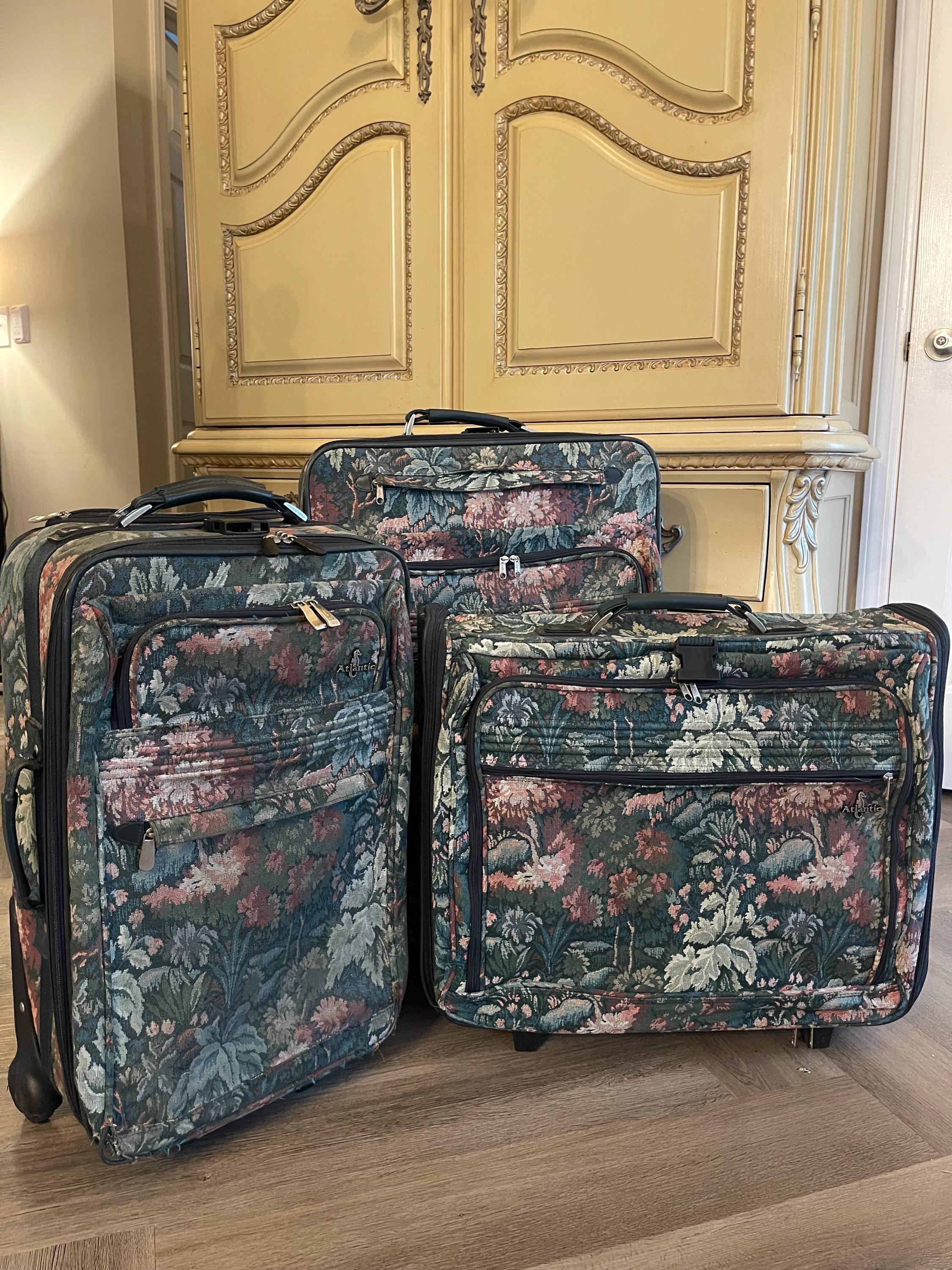 ATLANTIC Luggage Tapestry 3PC Vintage Floral Rolling Set with Garment Bag
