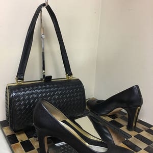 Timothy Hitman Black Leather & Gold Metal Cap Toe VINTAGE 1980s High Heels Pumps SZ 8.5M