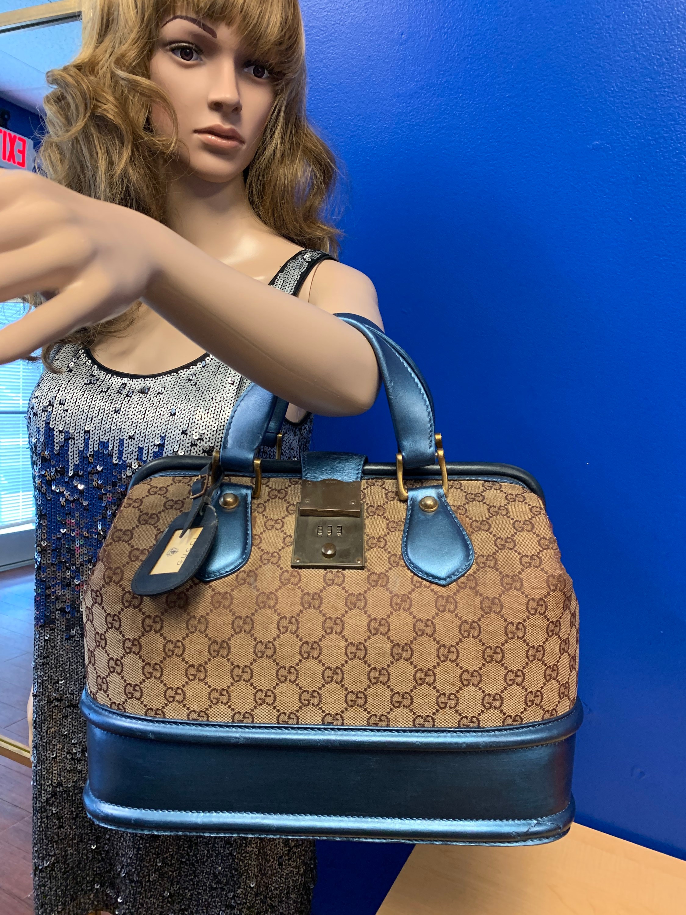 At Auction: Gucci, Gucci Italian Designer Blue Canvas Doctors Handbag