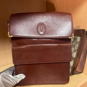 Must de Cartier Leather Burgundy Vintage Crossbody Bag (NO SHOULDER STRAP)