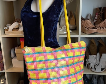 CARLOS Falchi Circa 1980s Leather Color Block Yellow Pink Multi-Color Shoulder Bag Rare