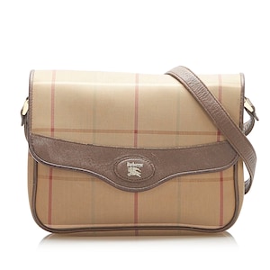 Burberrys Plaid Nova Check Brown Canvas 1980s Crossbody Shoulder Bag