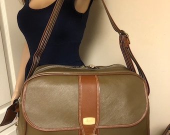 Jaguar Vintage Coated Canvas Brown Leather Weekender Carry On Travel Bag