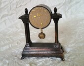 Vintage Pencil Sharpener, Pendulum Mantel Clock Miniature, Bronzed Die Cast Toy