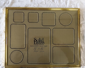 Vintage Solid Brass Photo Frame: 9 Photo Montage, 30x38cm, Tabletop or Wall Hanging