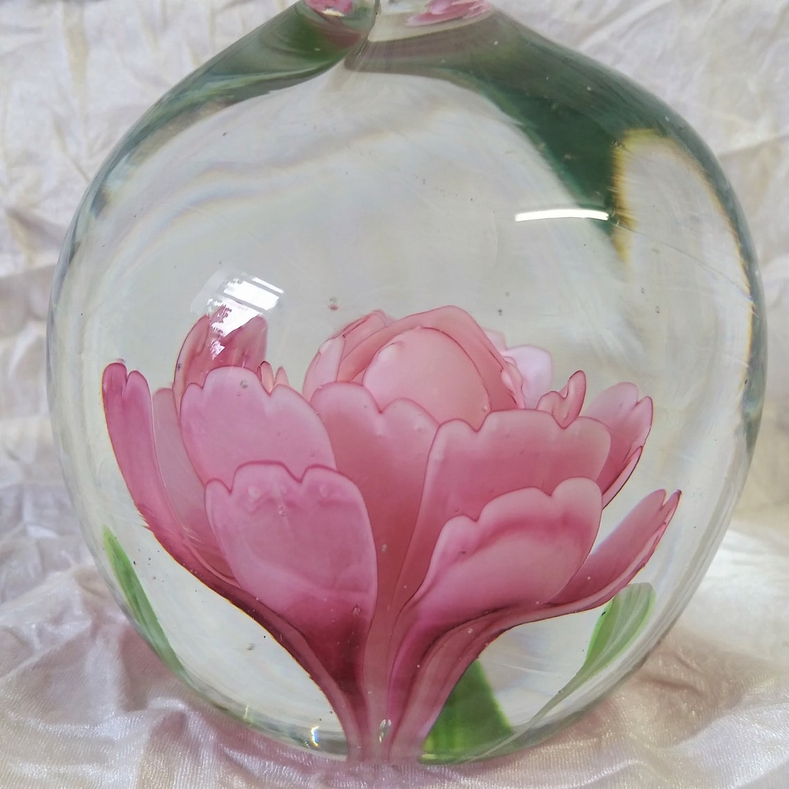 Vintage Art Glass Paperweight Single Pink Rose Hand Blown Etsy Australia