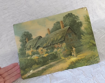 Vintage Lithograph on Tin: Anne Hathaway's Cottage by T. Noel Smith
