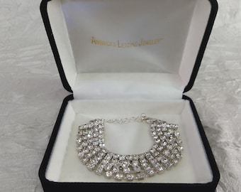 Boxed Vintage Rhinestone Bracelet: Multi Row Pavé Clear Glass Crystals