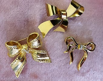 Vintage Golden Bow Brooches - Sold Separately, inc. Coro Sterling