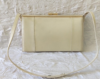 Designer 1970s Handbag: Faigen Australia Cream Genuine Leather, Convertible Strap