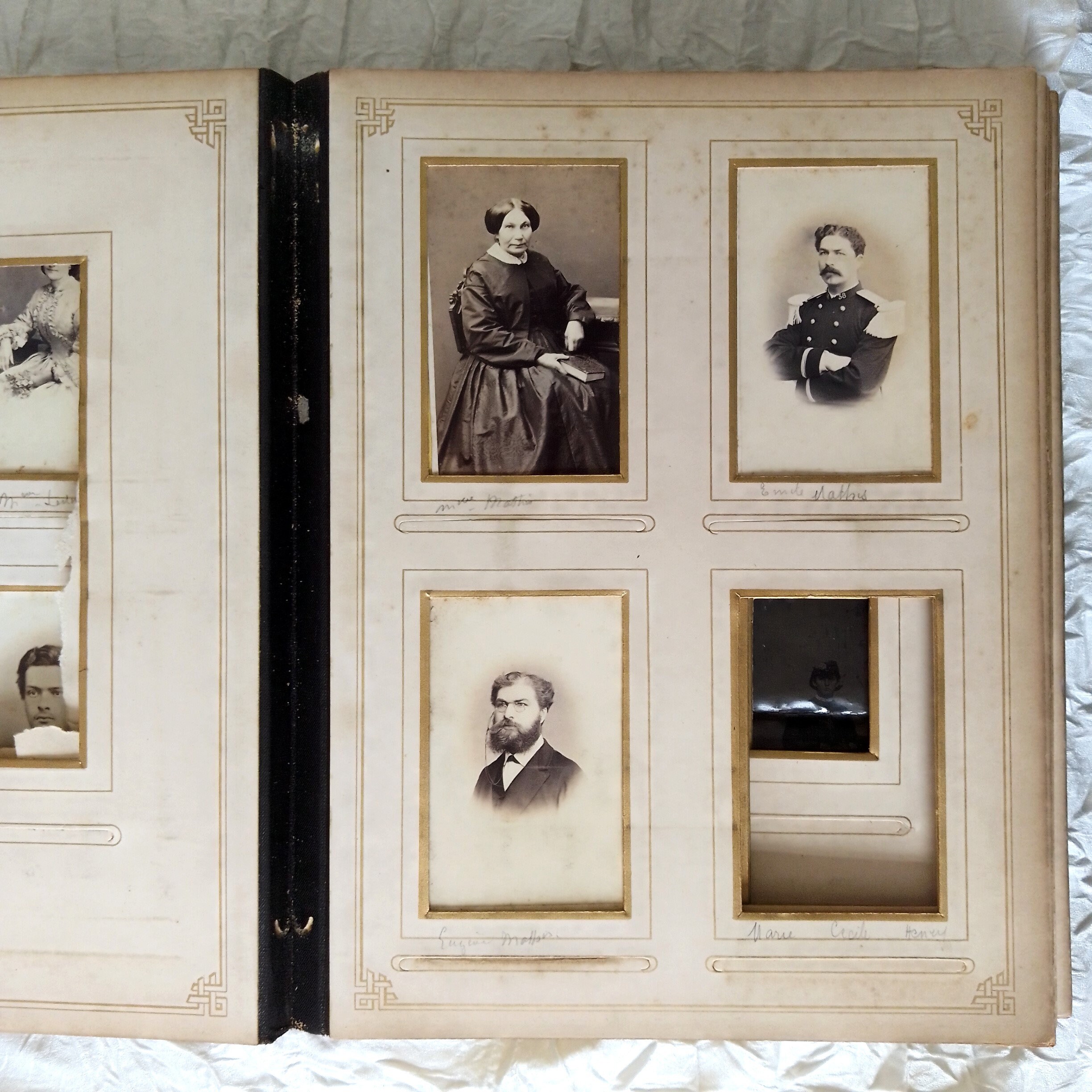 Large Antique French Photo Album 1860s - 80s, 40 Cdvs & 3 Tintypes