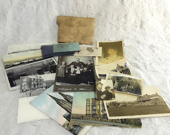 Paper Ephemera Antique & Wartime Lot - Autograph Book, Postcards, Photos, ID Cards