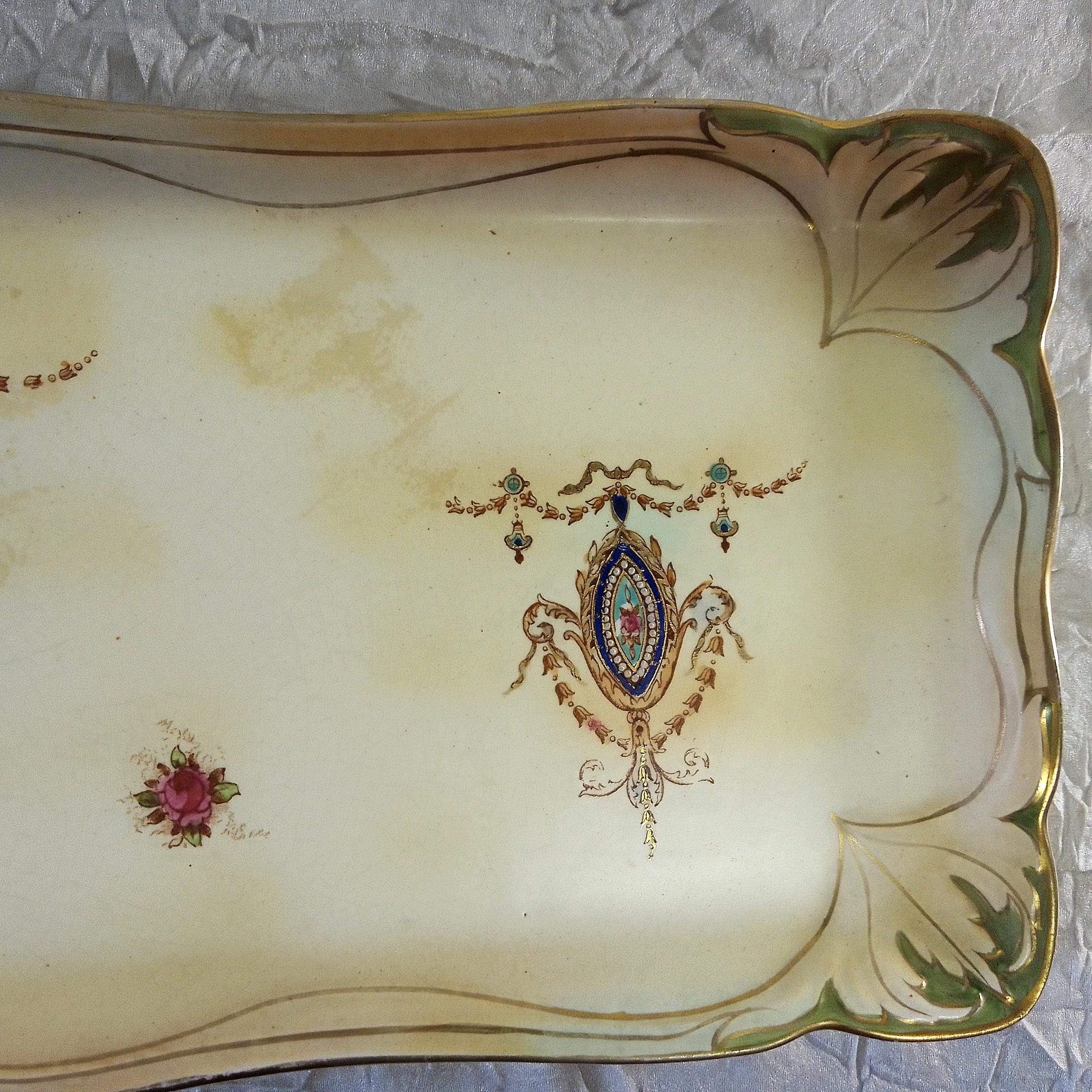 Antique Crown Devon S F & Co Dresser Set on Tray: Greba Pattern Ivory ...