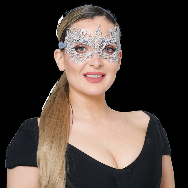 Lace Masquerade Mask – Women’s Stunning Masquerade Lace Mask – Lace Headpiece for Adult SILVER ART