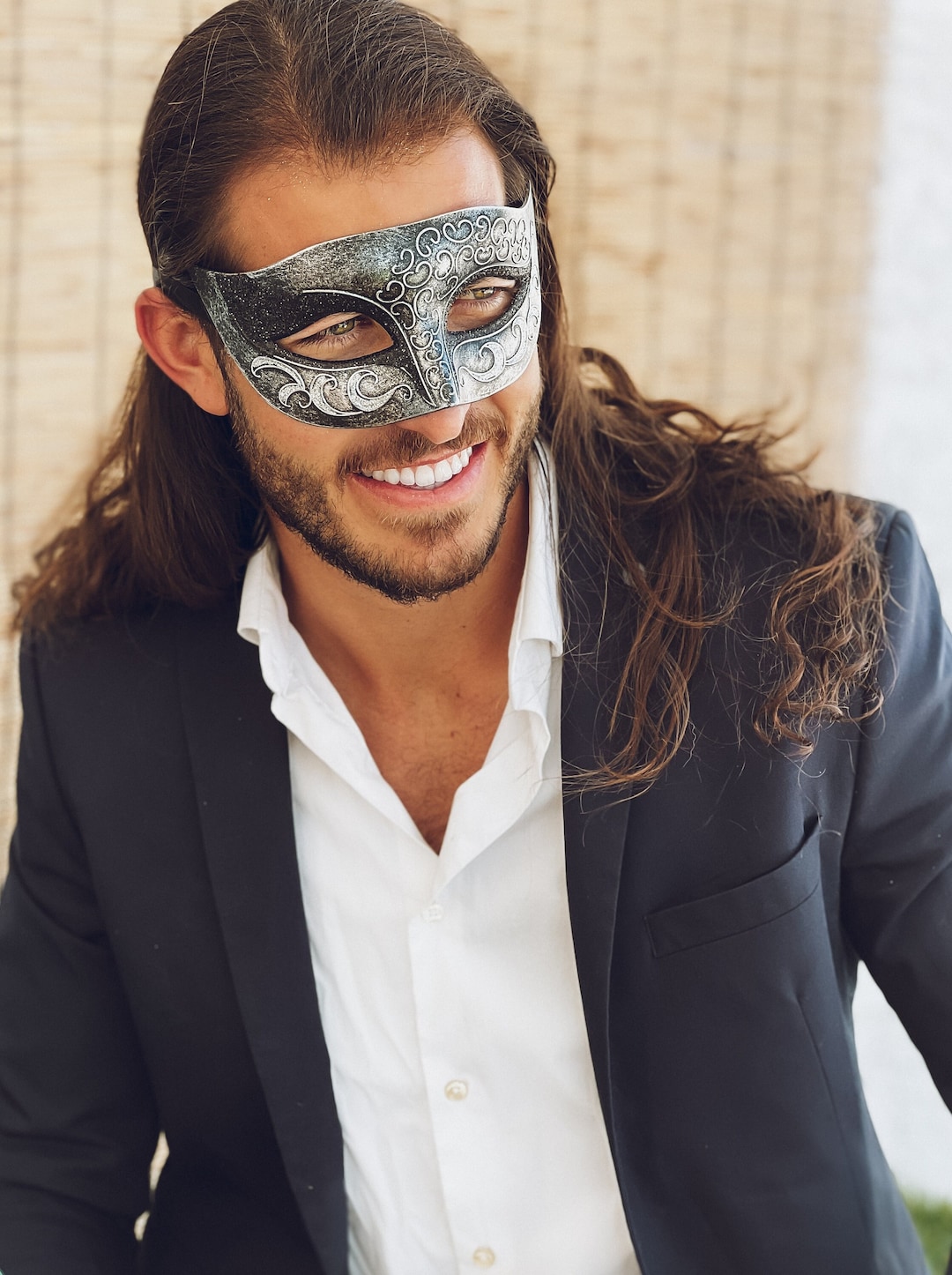 Masquerade Mask Men Luxury Mask High Quality Antique Look Party Mask BLACK / SILVER ART