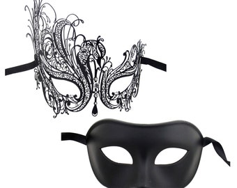 Luxury Mask Couple's Venetian Masquerade Mask Set BLACK & | Etsy