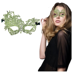 Luxury Mask Olive Green theme lace masquerade mask women, feather masquerade masks Swan