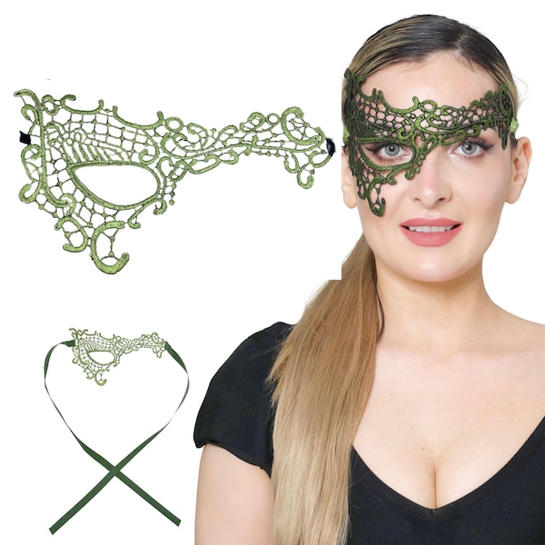 Luxury Mask Green theme Lace Masquerade Mask for Women, Phantom Masquerade Masks for Venetian Party, Prom, Mardi Gras, Halloween