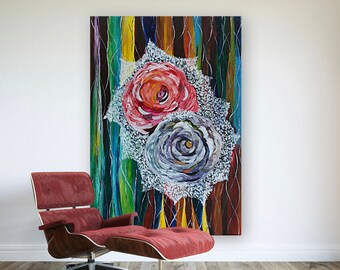 Oversized Floral Painting Abstract Art, Large Original Flowers Painting on Canvas, Modern Wall Art Decor: ABSTRACT FLOWERS