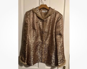 Giacca vintage anni '70 Gold Moon stampa Pelliccia Orientale Asiatica Marchio Boho Disco metallico Cappotto 1979 Giacca estetica glam vintage, taglia M L