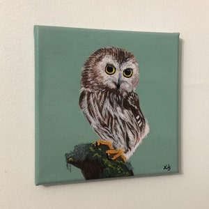 New Wisdom, 8 x 8 Acrylic on Canvas, Owl Painting, Wall Art, Contemporary Art, Wildlife Room Decor, 8 x 8 Canvas