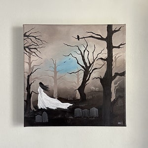 Now and Gone, 10 x 10 Acrylic on Heavy Duty Canvas, Cemetery Art, Spiritual Painting, Fantasy Art, Table Art