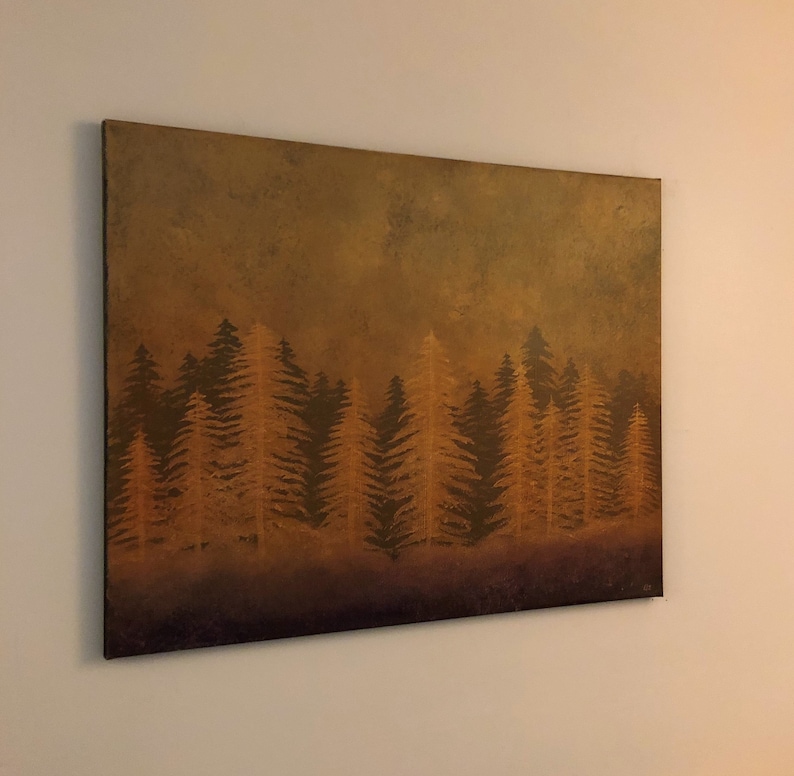 Abstract Painting Fantasy Forest Wall Art Gesso and Oil on Heavy Duty Canvas 22 x 28 Original Art November Gone
