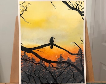 Black Wing, 11 x 14, Acrylic Art on Canvas Paper, Unframed Art, Impressionist Painting